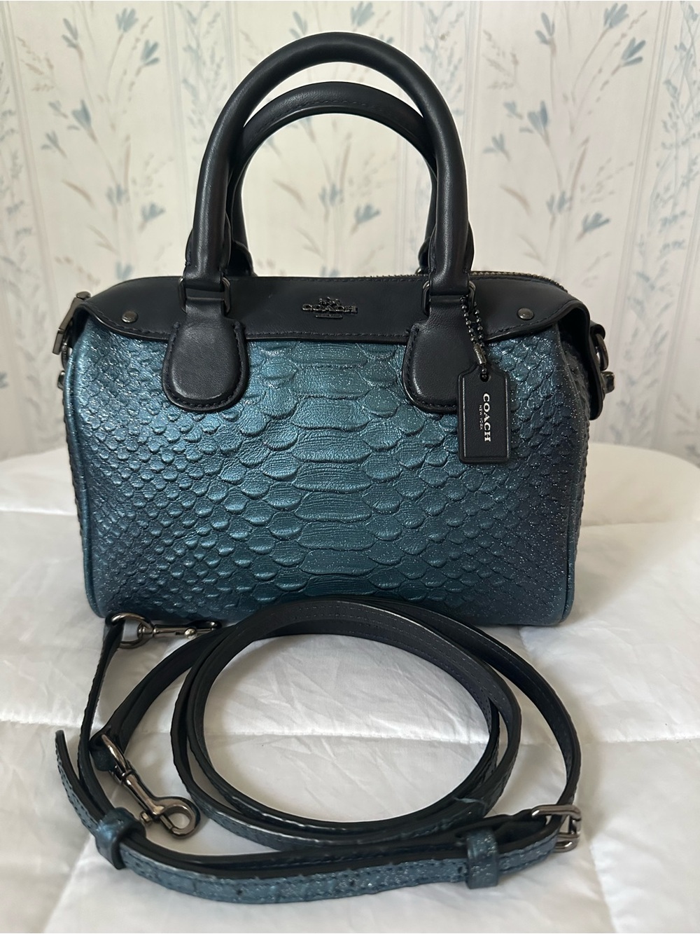 Coach Metallic Snake-Embossed Mini Bennett Satchel